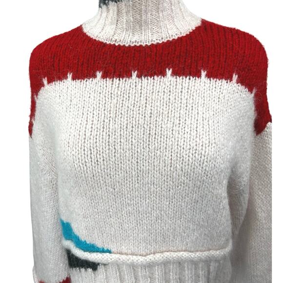 Zara Pink Red Wool Turtleneck Oversized Colorblock Pullover Sweater Top Size M - Picture 3 of 5